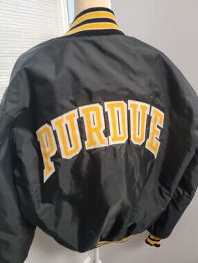 Vintage 80s Purdue University By Delong Boilermakers Satin Bomber Jacket Sz L